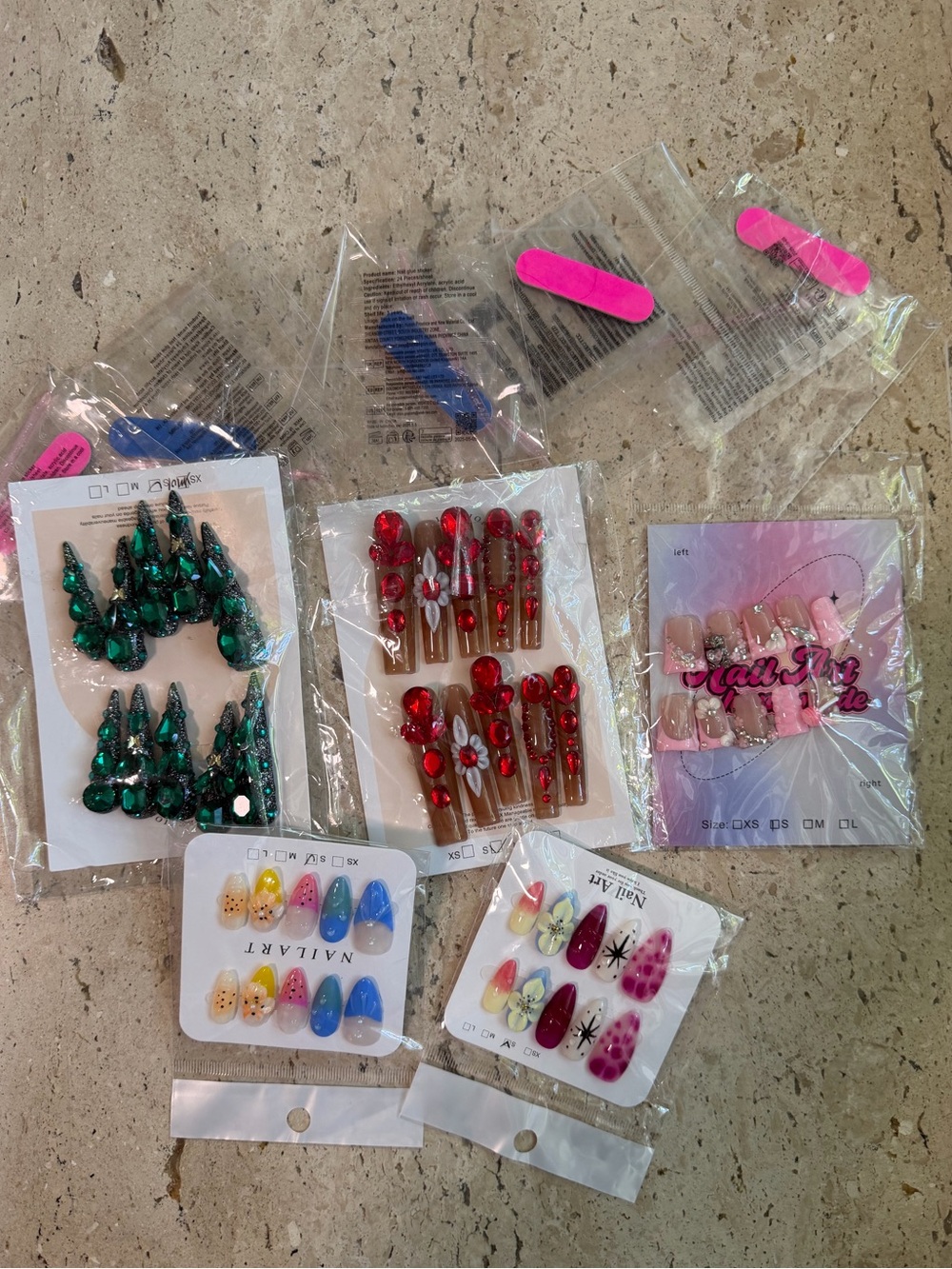 5 Pack Press on Gem Nails Size Small